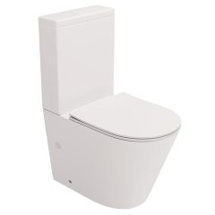   HD Dream Matt White perem nélküli mély öblítésű íves monoblokkos WC hátsó kifolyású slim "P" tetővel és matt fehér nyomógombbal + tartály