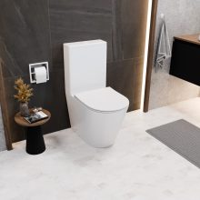 HD Dream Matt White perem nélküli mély öblítésű íves monoblokkos WC hátsó kifolyású slim "P" tetővel és matt fehér nyomógombbal + tartály