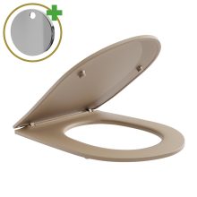 HD Dream Matt Cappucino perem nélküli mély öblítésű íves monoblokkos WC alsó kifolyású slim "P" tetővel és fényes króm nyomógombbal + tartály