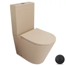 HD Dream Matt Cappucino perem nélküli mély öblítésű íves monoblokkos WC hátsó kifolyású slim "P" tetővel és matt fekete nyomógombbal + tartály