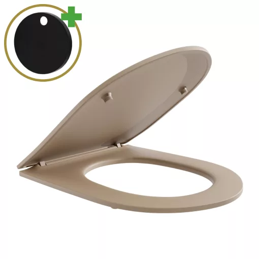 HD Dream Matt Cappucino perem nélküli mély öblítésű íves monoblokkos WC hátsó kifolyású slim "P" tetővel és matt fekete nyomógombbal + tartály