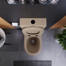 HD Dream Matt Cappucino perem nélküli mély öblítésű íves monoblokkos WC alsó kifolyású slim "P" tetővel és matt fekete nyomógombbal + tartály