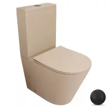 HD Dream Matt Cappucino perem nélküli mély öblítésű íves monoblokkos WC hátsó kifolyású, matt fekete nyomógombbal, tető nélkül + tartály