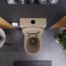 HD Dream Matt Cappucino perem nélküli mély öblítésű íves monoblokkos WC hátsó kifolyású, matt fekete nyomógombbal, tető nélkül + tartály