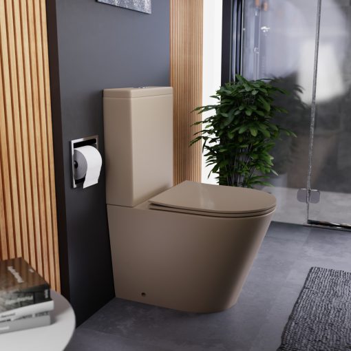 HD Dream Matt Cappucino perem nélküli mély öblítésű íves monoblokkos WC hátsó kifolyású tető nélkül + tartály