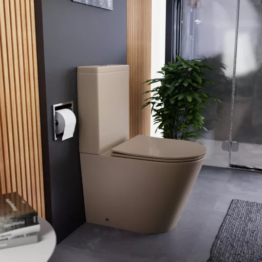 HD Dream Matt Cappucino perem nélküli mély öblítésű íves monoblokkos WC alsó kifolyású tető nélkül + tartály