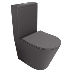   HD Dream Matt Antracit perem nélküli mély öblítésű íves monoblokkos WC hátsó kifolyású slim "P" tetővel és fényes króm nyomógombbal + tartály