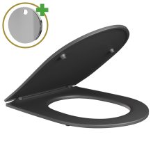 HD Dream Matt Antracit perem nélküli mély öblítésű íves monoblokkos WC alsó kifolyású slim "P" tetővel és fényes króm nyomógombbal + tartály