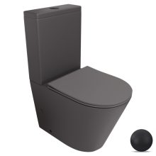 HD Dream Matt Antracit perem nélküli mély öblítésű íves monoblokkos WC alsó kifolyású slim "P" tetővel és matt fekete nyomógombbal + tartály