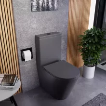 HD Dream Matt Antracit perem nélküli mély öblítésű íves monoblokkos WC hátsó kifolyású, matt fekete nyomógombbal, tető nélkül + tartály