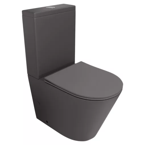 HD Dream Matt Antracit perem nélküli mély öblítésű íves monoblokkos WC hátsó kifolyású tető nélkül + tartály