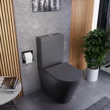 HD Dream Matt Antracit perem nélküli mély öblítésű íves monoblokkos WC alsó kifolyású tető nélkül + tartály