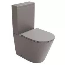 HD Dream Matt Grey perem nélküli mély öblítésű íves monoblokkos WC alsó kifolyású slim "P" tetővel és fényes króm nyomógombbal + tartály