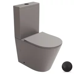   HD Dream Matt Grey perem nélküli mély öblítésű íves monoblokkos WC alsó kifolyású slim "P" tetővel és matt fekete nyomógombbal + tartály
