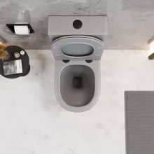 HD Dream Matt Grey perem nélküli mély öblítésű íves monoblokkos WC alsó kifolyású slim "P" tetővel és matt fekete nyomógombbal + tartály