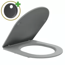 HD Dream Matt Grey perem nélküli mély öblítésű íves monoblokkos WC alsó kifolyású slim "P" tetővel és matt fekete nyomógombbal + tartály