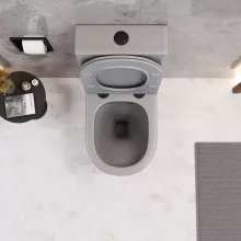 HD Dream Matt Grey perem nélküli mély öblítésű íves monoblokkos WC alsó kifolyású, matt fekete nyomógombbal, tető nélkül + tartály