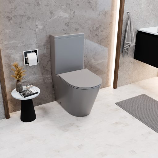 HD Dream Matt Grey perem nélküli mély öblítésű íves monoblokkos WC hátsó kifolyású tető nélkül + tartály