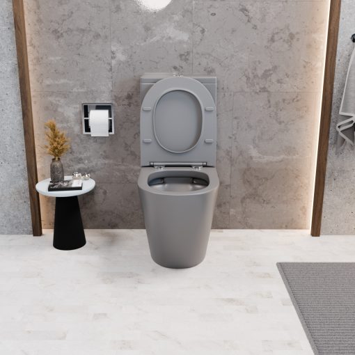 HD Dream Matt Grey perem nélküli mély öblítésű íves monoblokkos WC hátsó kifolyású tető nélkül + tartály