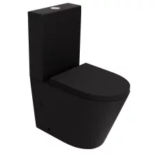 HD Dream Matt Black perem nélküli mély öblítésű íves fekete monoblokkos WC alsó kifolyású compact "A" tetővel és fényes króm kiegészítőkkel + tartály