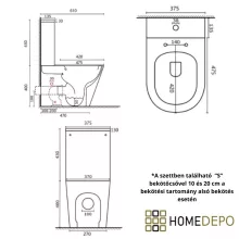 HD Dream Matt Black perem nélküli mély öblítésű íves fekete monoblokkos WC alsó kifolyású compact "A" tetővel és fényes króm kiegészítőkkel + tartály