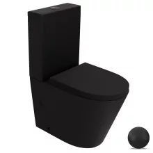 HD Dream Matt Black perem nélküli mély öblítésű íves fekete monoblokkos WC hátsó kifolyású compact "A" tetővel és matt fekete kiegészítőkkel + tartály