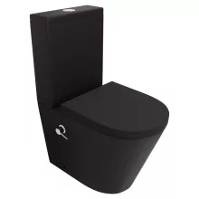 HD Echo Matt Black perem nélküli mély öblítésű íves monoblokkos WC hátsó kifolyású, bidé funkcióval, compact "A" tetővel és krómozott kiegészítőkkel + tartály