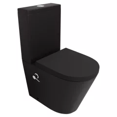   HD Echo Matt Black perem nélküli mély öblítésű íves monoblokkos WC hátsó kifolyású, bidé funkcióval, compact "A" tetővel és krómozott kiegészítőkkel + tartály