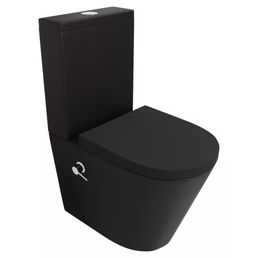 HD Echo Matt Black perem nélküli mély öblítésű íves monoblokkos WC hátsó kifolyású, bidé funkcióval, compact "A" tetővel és krómozott kiegészítőkkel + tartály
