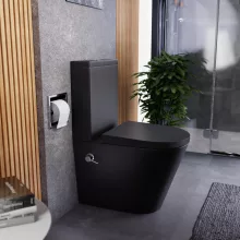 HD Echo Matt Black perem nélküli mély öblítésű íves monoblokkos WC hátsó kifolyású, bidé funkcióval, compact "A" tetővel és krómozott kiegészítőkkel + tartály