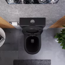 HD Echo Matt Black perem nélküli mély öblítésű íves monoblokkos WC hátsó kifolyású, bidé funkcióval, compact "A" tetővel és krómozott kiegészítőkkel + tartály