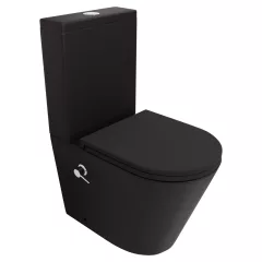   HD Echo Matt Black perem nélküli mély öblítésű íves monoblokkos WC hátsó kifolyású, bidé funkcióval, slim "A" tetővel és krómozott kiegészítőkkel + tartály