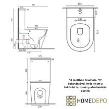 HD Echo Matt Black perem nélküli mély öblítésű íves monoblokkos WC hátsó kifolyású, bidé funkcióval, slim "A" tetővel és krómozott kiegészítőkkel + tartály