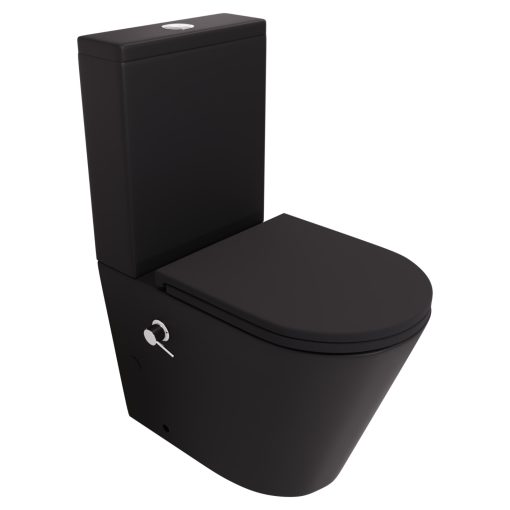 HD Echo Matt Black perem nélküli mély öblítésű íves monoblokkos WC alsó kifolyású, bidé funkcióval, slim "A" tetővel és krómozott kiegészítőkkel + tartály