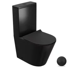 HD Dream Matt Black perem nélküli mély öblítésű íves fekete monoblokkos WC hátsó kifolyású slim "F" tetővel és matt fekete kiegészítőkkel + tartály