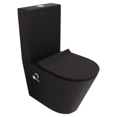   HD Echo Matt Black perem nélküli mély öblítésű íves monoblokkos WC hátsó kifolyású, bidé funkcióval, slim "F" tetővel és krómozott kiegészítőkkel + tartály