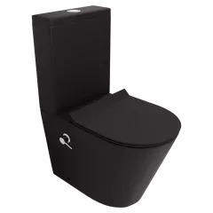   HD Echo Matt Black perem nélküli mély öblítésű íves monoblokkos WC hátsó kifolyású, bidé funkcióval, slim "F" tetővel és krómozott kiegészítőkkel + tartály