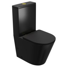 HD Dream Matt Black perem nélküli mély öblítésű íves fekete monoblokkos WC alsó kifolyású slim "P" tetővel és fényes arany kiegészítőkkel + tartály