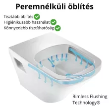 HD Dream Matt Black perem nélküli mély öblítésű íves fekete monoblokkos WC alsó kifolyású slim "P" tetővel és matt fekete kiegészítőkkel + tartály