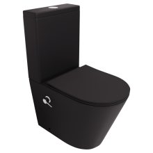 HD Echo Matt Black perem nélküli mély öblítésű íves monoblokkos WC hátsó kifolyású, bidé funkcióval, slim "P" tetővel és krómozott kiegészítőkkel + tartály