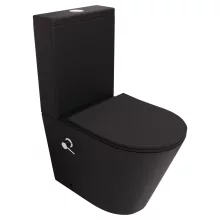 HD Echo Matt Black perem nélküli mély öblítésű íves monoblokkos WC hátsó kifolyású, bidé funkcióval, slim "P" tetővel és krómozott kiegészítőkkel + tartály