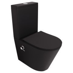   HD Echo Matt Black perem nélküli mély öblítésű íves monoblokkos WC hátsó kifolyású, bidé funkcióval, slim "P" tetővel és krómozott kiegészítőkkel + tartály