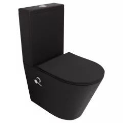   HD Echo Matt Black perem nélküli mély öblítésű íves monoblokkos WC hátsó kifolyású, bidé funkcióval, slim "P" tetővel és krómozott kiegészítőkkel + tartály