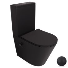 HD Echo Matt Black perem nélküli mély öblítésű íves monoblokkos WC alsó kifolyású, bidé funkcióval, slim "P" tetővel és matt fekete kiegészítőkkel + tartály