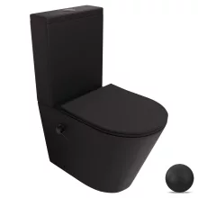 HD Echo Matt Black perem nélküli mély öblítésű íves monoblokkos WC alsó kifolyású, bidé funkcióval, slim "P" tetővel és matt fekete kiegészítőkkel + tartály
