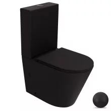 HD Dream Matt Black perem nélküli mély öblítésű íves fekete monoblokkos WC hátsó kifolyású, matt fekete nyomógombbal, tető nélkül + tartály