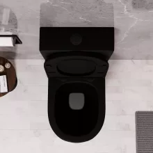 HD Dream Matt Black perem nélküli mély öblítésű íves fekete monoblokkos WC hátsó kifolyású, matt fekete nyomógombbal, tető nélkül + tartály