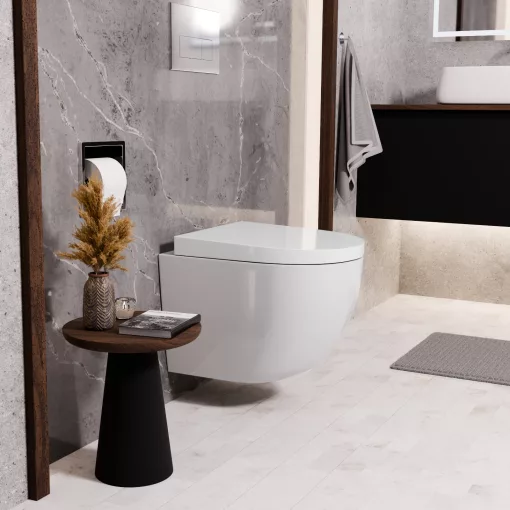 HD Lara White ultracsendes tornado fali rimless WC compact "A" tetővel és fényes króm zsanérral