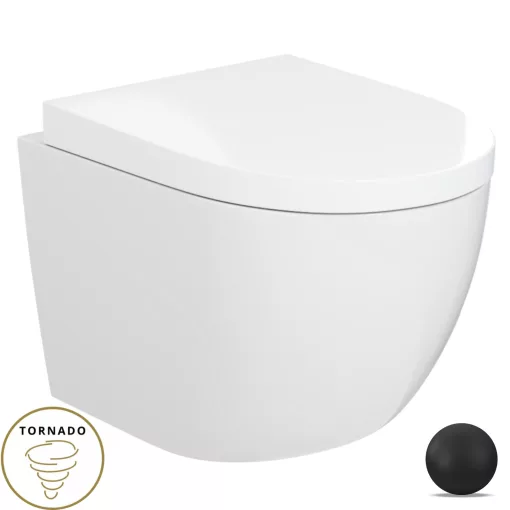 HD Lara White ultracsendes tornado fali rimless WC compact "A" tetővel és matt fekete zsanérral