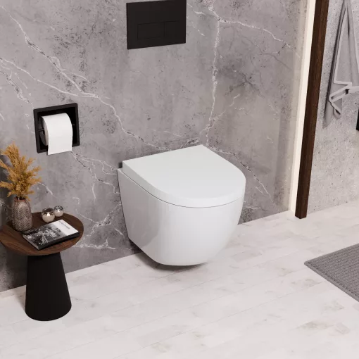 HD Lara White ultracsendes tornado fali rimless WC compact "A" tetővel és matt fekete zsanérral